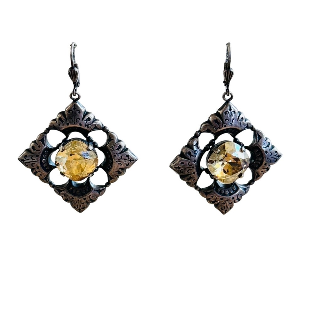 La Vie Parisienne Catherine Popesco Crystal‎ Earrings Dangle France Silver tone